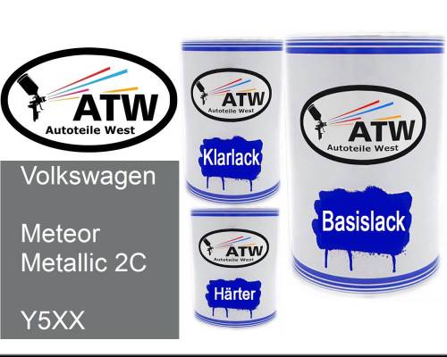 Volkswagen, Meteor Metallic 2C, Y5XX: 500ml Lackdose + 500ml Klarlack + 250ml Härter - Set, von ATW Autoteile West.